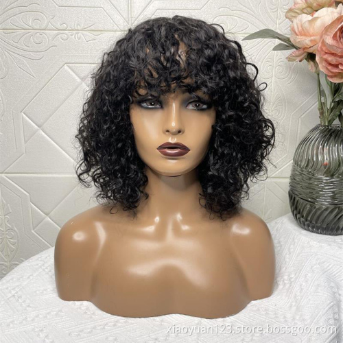 Mayqueen 10a Transparent Ombre Color Short Deep Curly Bob Wig Raw Indian Cuticle Mink Human Hair no Lace Front Wigs With Bang